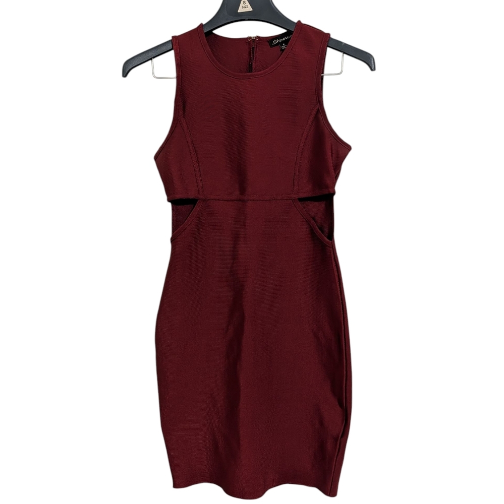 Shinestar Bandage Dress Burgundy Mini Dress Cutout Bodycon Women's S Wine
